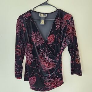 RK Women's Black and Pink Floral Blouse